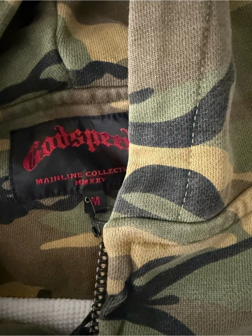 Godspeed Mens Camo Zip-Up Hoodie Jacket with Patch Detail - Green
